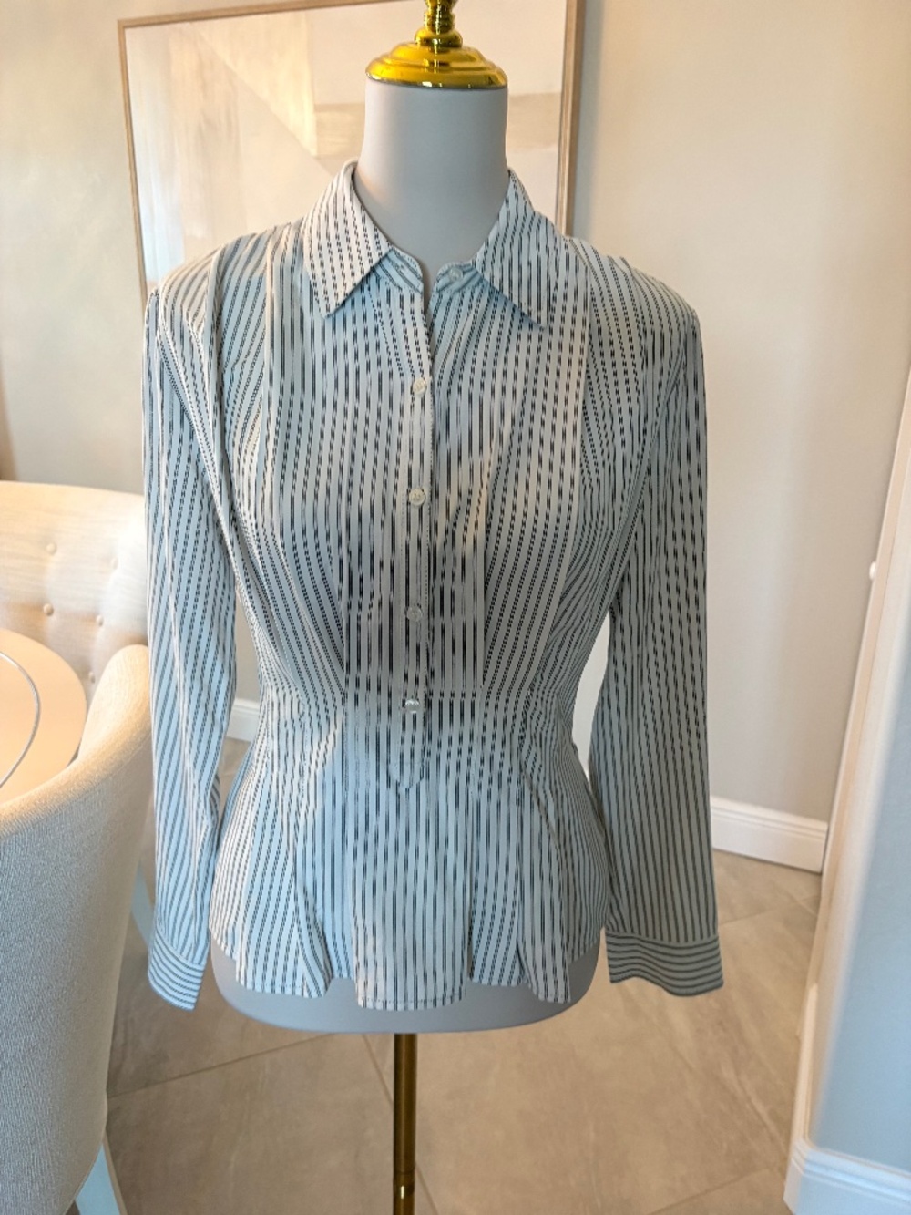 NWT Max Studio Striped Long Sleeve Pleated Button up Shirt